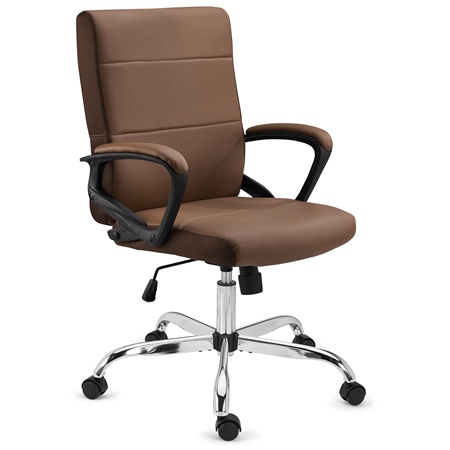 DEMO# Fauteuil de Bureau CONTE, Design Élégant, Piétement Métallique, en Cuir, Marron Clair