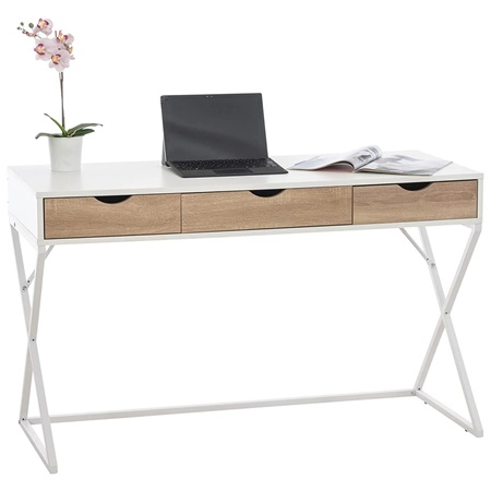 Bureau Informatique NIRVANA, Style Classique, Dimensions 120x50x74cm, en Métal et Bois, Blanc et Chêne