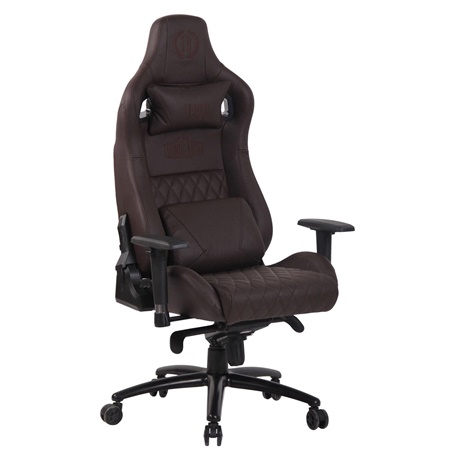 Fauteuil Gaming KAREN, Dossier Inclinable, Coussin Lombaire et Cervical, en Cuir Authentique, Marron