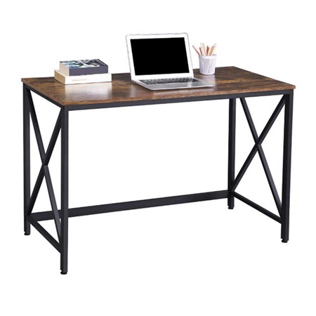 Bureau d'Ordinateur KARAN, 115x60x78 cm, Design Industriel, en Métal et Bois, couleur Noyer
