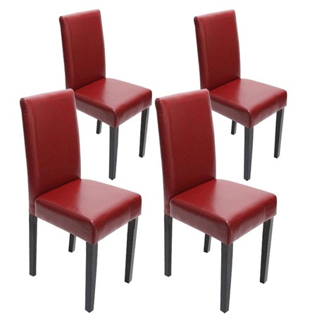 Lot de 4 Chaises de Salle à Manger LITAU CUIR AUTHENTIQUE, Rouge, Pieds Noirs