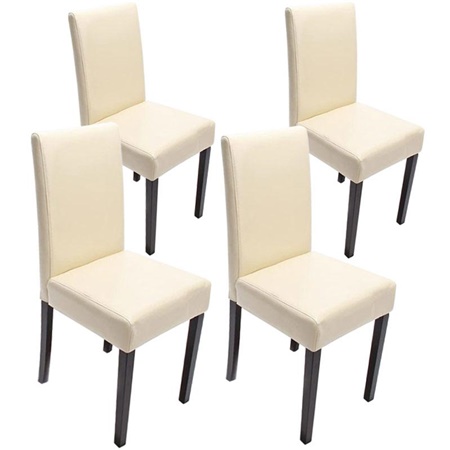 Lot de 4 Chaises de Salle à Manger LITAU CUIR AUTHENTIQUE, Crème, Pieds Noirs