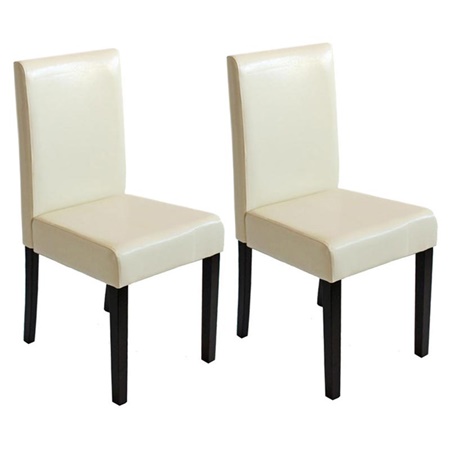 Lot de 2 Chaises de Salle à Manger LITAU, Joli Design, Cuir Crème, Pieds Noirs