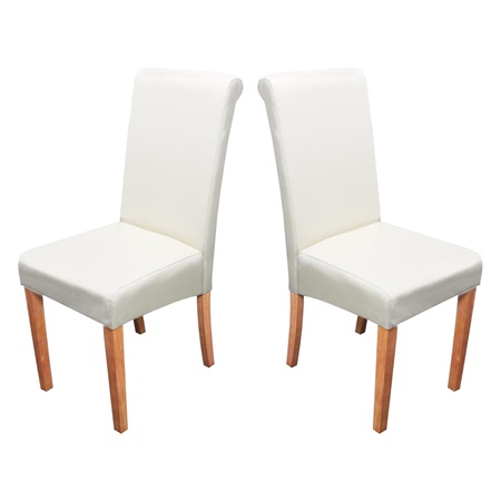 Lot de 2 Chaises de Salle à Manger NOVARA II, en CUIR AUTHENTIQUE Crème, Pieds Hêtre