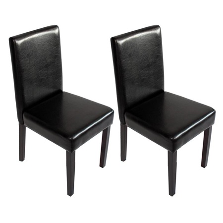 Lot de 2 Chaises de Salle à Manger LITAU CUIR AUTHENTIQUE, Noires, Pieds Noirs