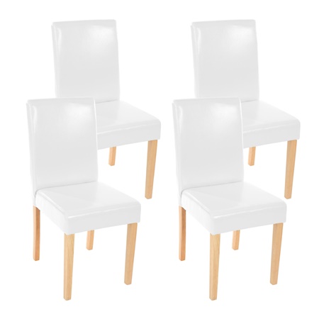 Lot de 4 Chaises de Salle à Manger LITAU, Joli Design, Cuir Blanc, Pieds Hêtre