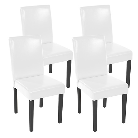 Lot de 4 Chaises de Salle à Manger LITAU, Joli Design, Cuir Blanc, Pieds Noirs