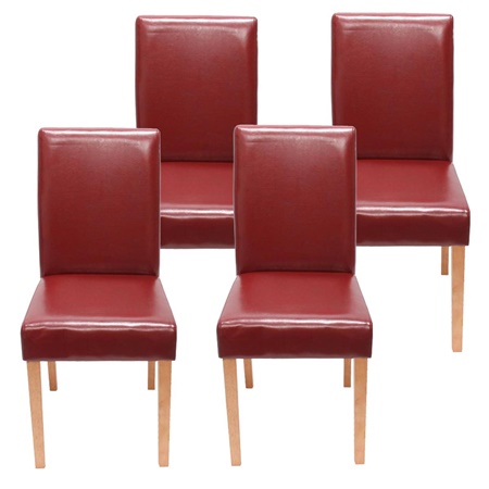 Lot de 4 Chaises de Salle à Manger LITAU, Joli Design, Cuir Rouge, Pieds Hêtre