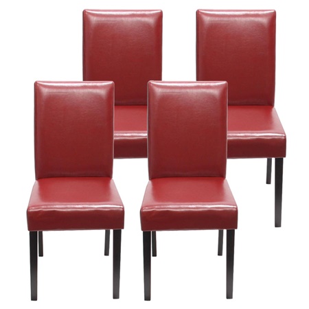 Lot de 4 Chaises de Salle à Manger LITAU, Joli Design, Cuir Rouge, Pieds Noirs