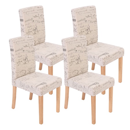 Lot de 4 Chaises de Salle à Manger DALI TISSU, Beau Design, Crème avec Motifs, Pieds Hêtre