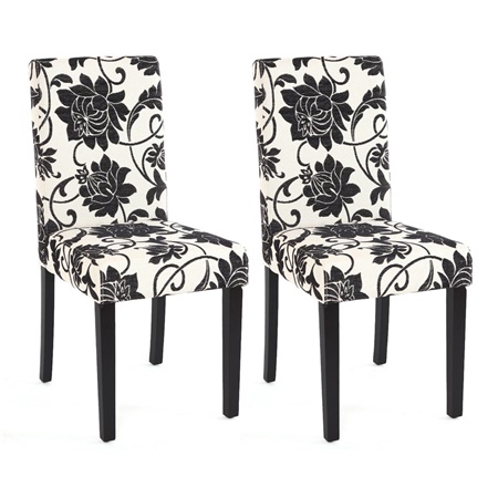 Lot de 2 Chaises de Salle à Manger DALI TISSU, Beau Design, Fleurs Noires, Pieds Noirs