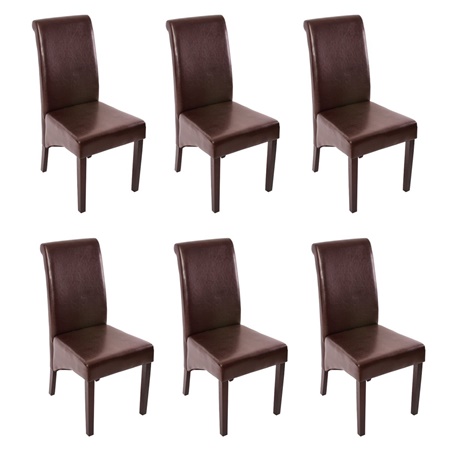 Lot de 6 Chaises de Salle à Manger TURIN, Cuir Marron, Pieds Marron Foncé