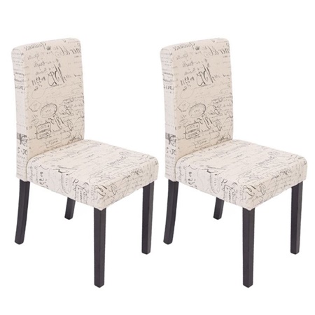 Lot de 2 Chaises de Salle à Manger DALI TISSU, Beau Design, Crème avec Motifs, Pieds Noirs