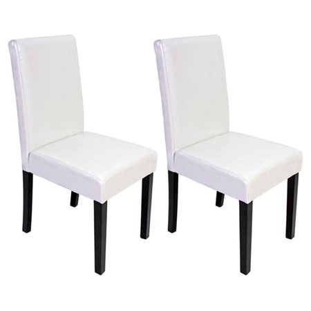 Lot de 2 Chaises de Salle à Manger LITAU CUIR AUTHENTIQUE, Blanc, Pieds Noirs