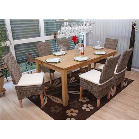 Lot de 6 Chaises de Salle à Manger ou jardin M44, Bois et Rotin Couleur Naturel (Coussins Inclus)