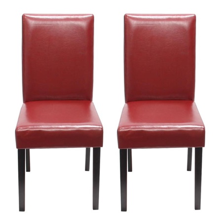 Lot de 2 Chaises de Salle à Manger LITAU CUIR AUTHENTIQUE, Joli Design, Rouge, Pieds Noirs