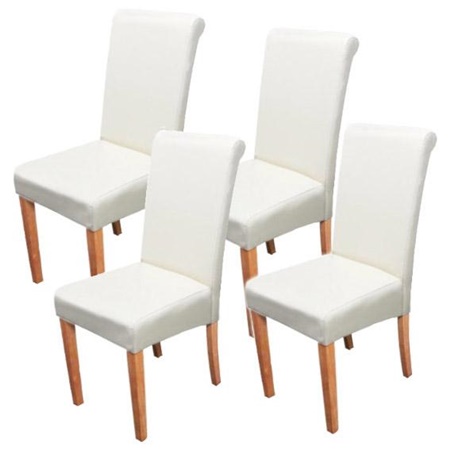 Lot de 4 Chaises de Salle à Manger NOVARA II, en CUIR AUTHENTIQUE Crème, Pieds Hêtre