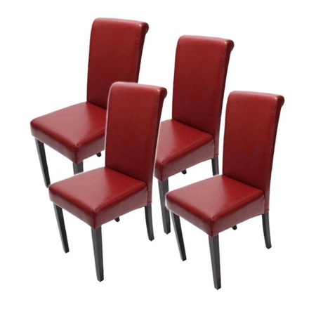 Lot de 4 Chaises de Salle à Manger NOVARA II CUIR AUTHENTIQUE Rouge, Pieds Noirs