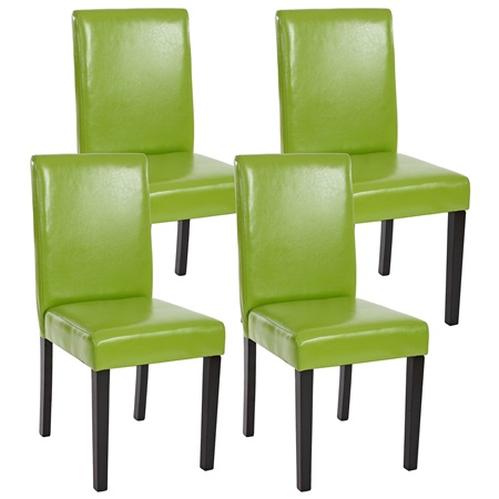 Lot de 4 Chaises de Salle à Manger LITAU, Joli Design, Cuir Vert et Pieds Noirs