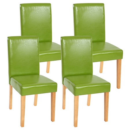 Lot de 4 Chaises de Salle à Manger LITAU, Joli Design, Cuir Vert et Pieds Hêtre