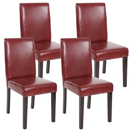 Lot de 4 Chaises de Salle à Manger LITAU, Joli Design, Cuir Rouge et Pieds Noirs