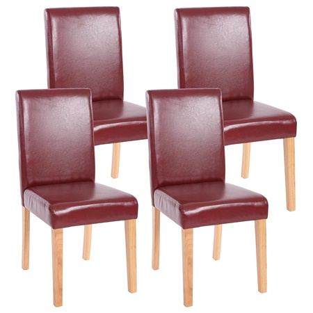 Lot de 4 Chaises de Salle à Manger LITAU, Joli Design, Cuir Rouge et Pieds Hêtre