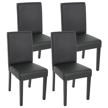 Lot de 4 Chaises de Salle à Manger LITAU, Cuir Mat Noir et Pieds Noirs