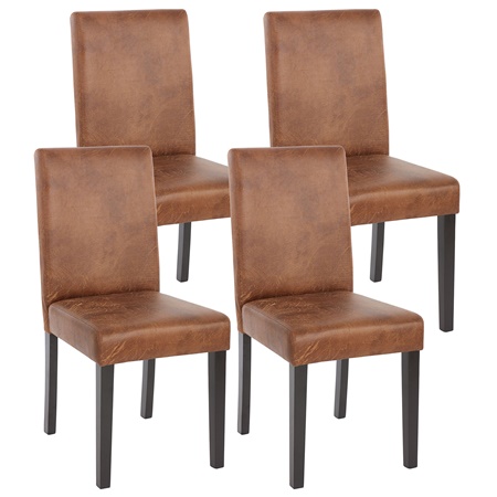 Lot de 4 Chaises de Salle à Manger LITAU, Cuir Tané Marron et Pieds Noirs