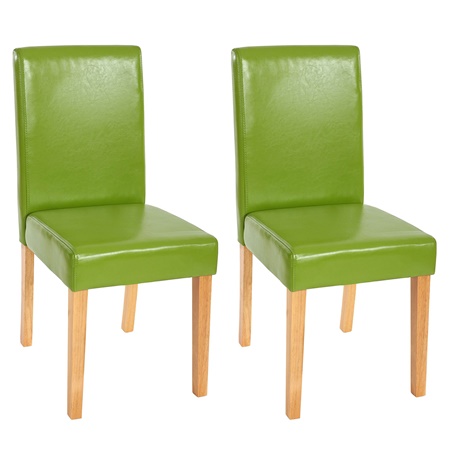 Lot de 2 Chaises de Salle à Manger LITAU, Joli Design, Cuir Vert et Pieds Hêtre