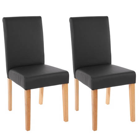 Lot de 2 Chaises de Salle à Manger LITAU, Cuir Mat Noir et Pieds Hêtre