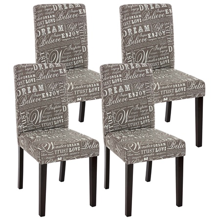 Lot de 4 Chaises de Salle à Manger DALI TISSU, Beau Design, Gris avec Motifs, Pieds Noirs