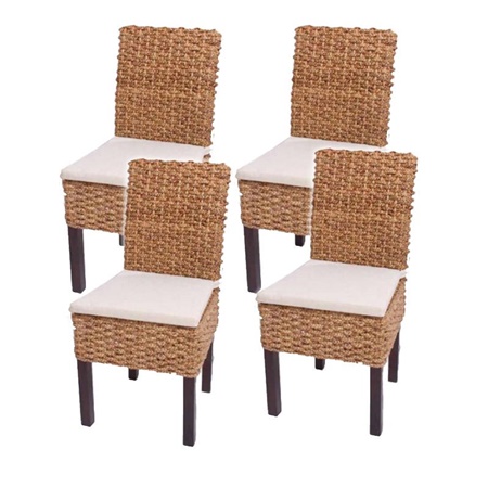 Lot de 4 Chaises de Salle à Manger SABANA En Rotin, Avec Coussin, Tressage élégant, Marron Clair