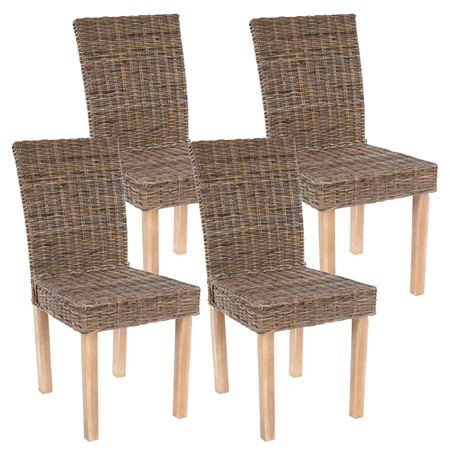 Lot de 4 Chaises de Salle à Manger LUCA, En Poly Rotin, Gris Naturel