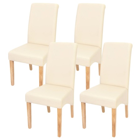 Lot de 4 Chaises de salle à manger TURIN, Qualité et Style, en Cuir Crème, Pieds Hêtre