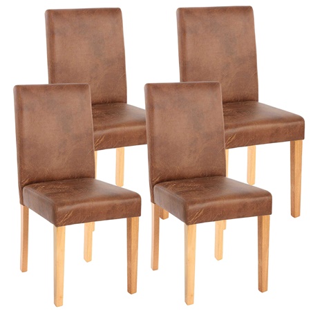 Lot de 4 Chaises de Salle à Manger LITAU, Cuir Tané Marron et Pieds Hêtre