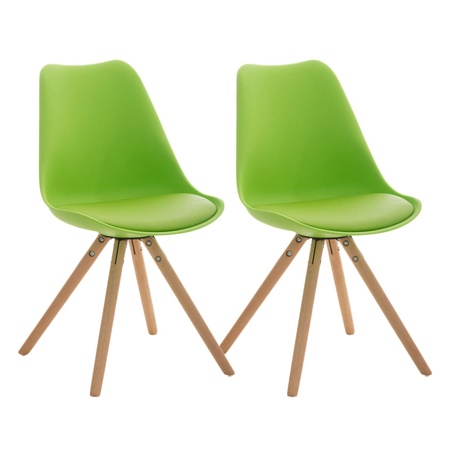 Lot 2 Chaises TAYLOR CUIR Vert, Pieds en Bois Couleur Hêtre, Design Exclusif