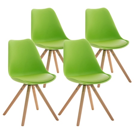 Lot 4 Chaises TAYLOR CUIR Vert, Pieds en Bois Couleur Hêtre, Design Exclusif