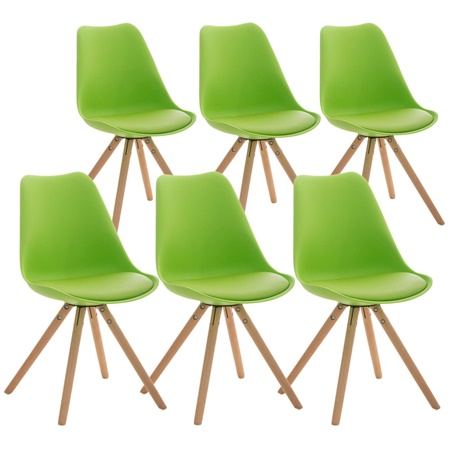 Lot 6 Chaises TAYLOR CUIR Vert, Pieds en Bois Couleur Hêtre, Design Exclusif