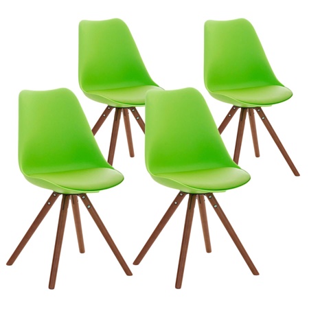 Lot 4 Chaises TAYLOR CUIR Vert, Pieds en Bois Couleur Noyer, Design Exclusif