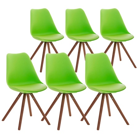 Lot 6 Chaises TAYLOR CUIR Vert, Pieds en Bois Couleur Noyer, Design Exclusif