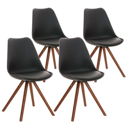 Lot 4 Chaises TAYLOR CUIR Vert, Pieds en Bois Couleur Noyer, Design Exclusif