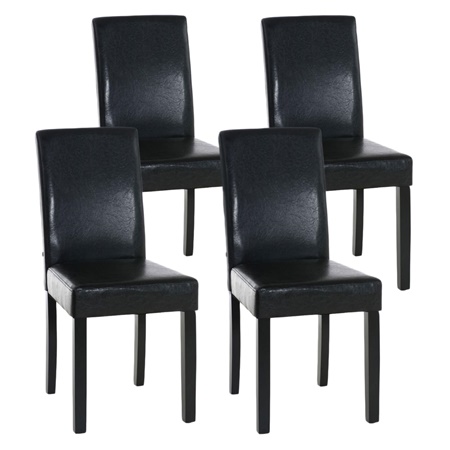 Lot de 4 Chaises de Salle à Manger CAPRI, Joli Design, Cuir Marron et Pieds Noirs