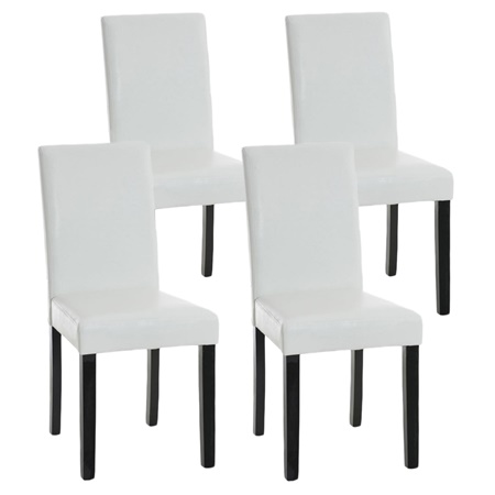 Lot de 4 Chaises de Salle à Manger CAPRI, Joli Design, Cuir Blanc et Pieds Noirs