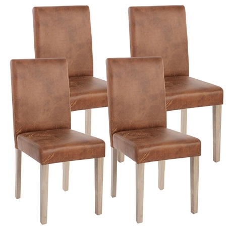 Lot de 4 Chaises de Salle à Manger LITAU, Cuir Tané Marron et Pieds Bois Narurel