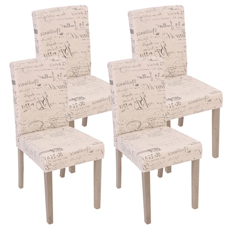 Lot de 4 Chaises de Salle à Manger DALI TISSU, Beau Design, Crème avec Motifs, Pieds Gris