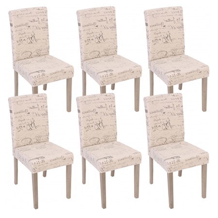 Lot de 6 Chaises de Salle à Manger DALI TISSU, Beau Design, Crème avec Motifs, Pieds Gris