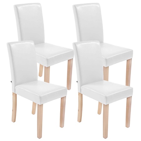 Lot de 4 Chaises de Salle à Manger CAPRI, Cuir Blanc, Pieds Bois Hêtre