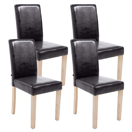 Lot de 4 Chaises de Salle à Manger CAPRI, Cuir Marron et Pieds Bois Hêtre