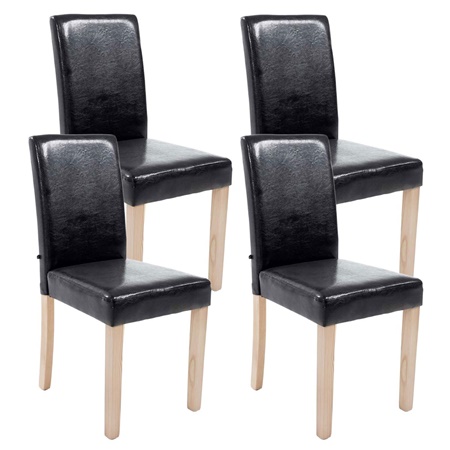 Lot de 4 Chaises de Salle à Manger CAPRI, Cuir Noir, Pieds Bois Hêtre