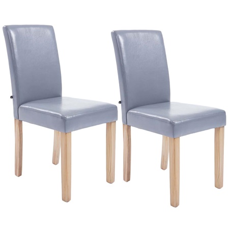 Lot de 2 Chaises de Salle à Manger CAPRI, Cuir Gris, Pieds en Bois Hêtre